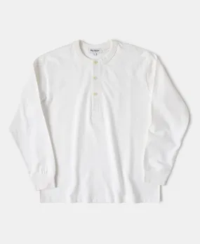 1930s 10.5 oz Cotton Loopwheel Tubular Henley Shirt - White