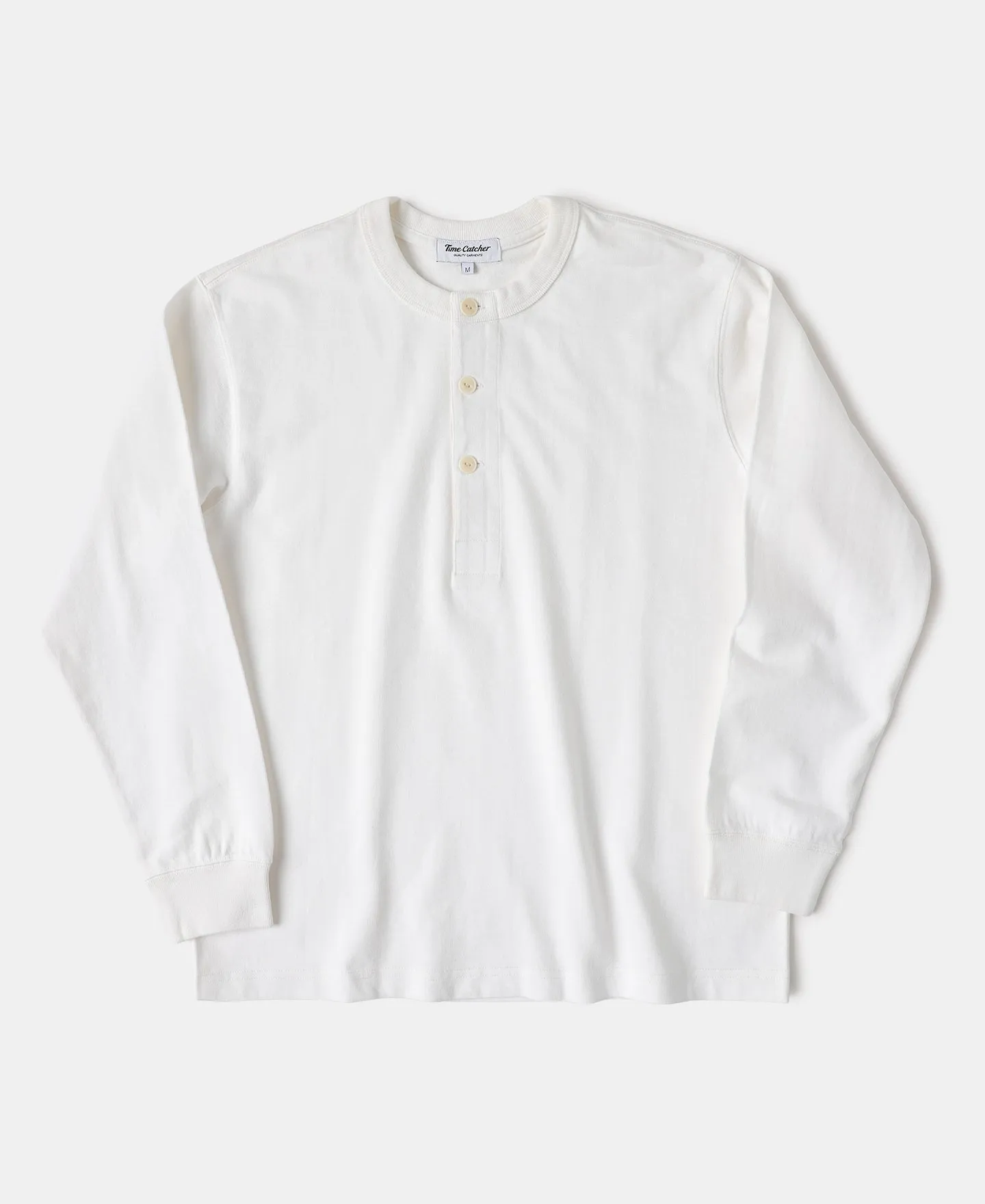 1930s 10.5 oz Cotton Loopwheel Tubular Henley Shirt - White