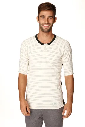 4-rth Mens Vintage-Stripe Henley Tee in French Terry Loop (Grey Double Stripe)