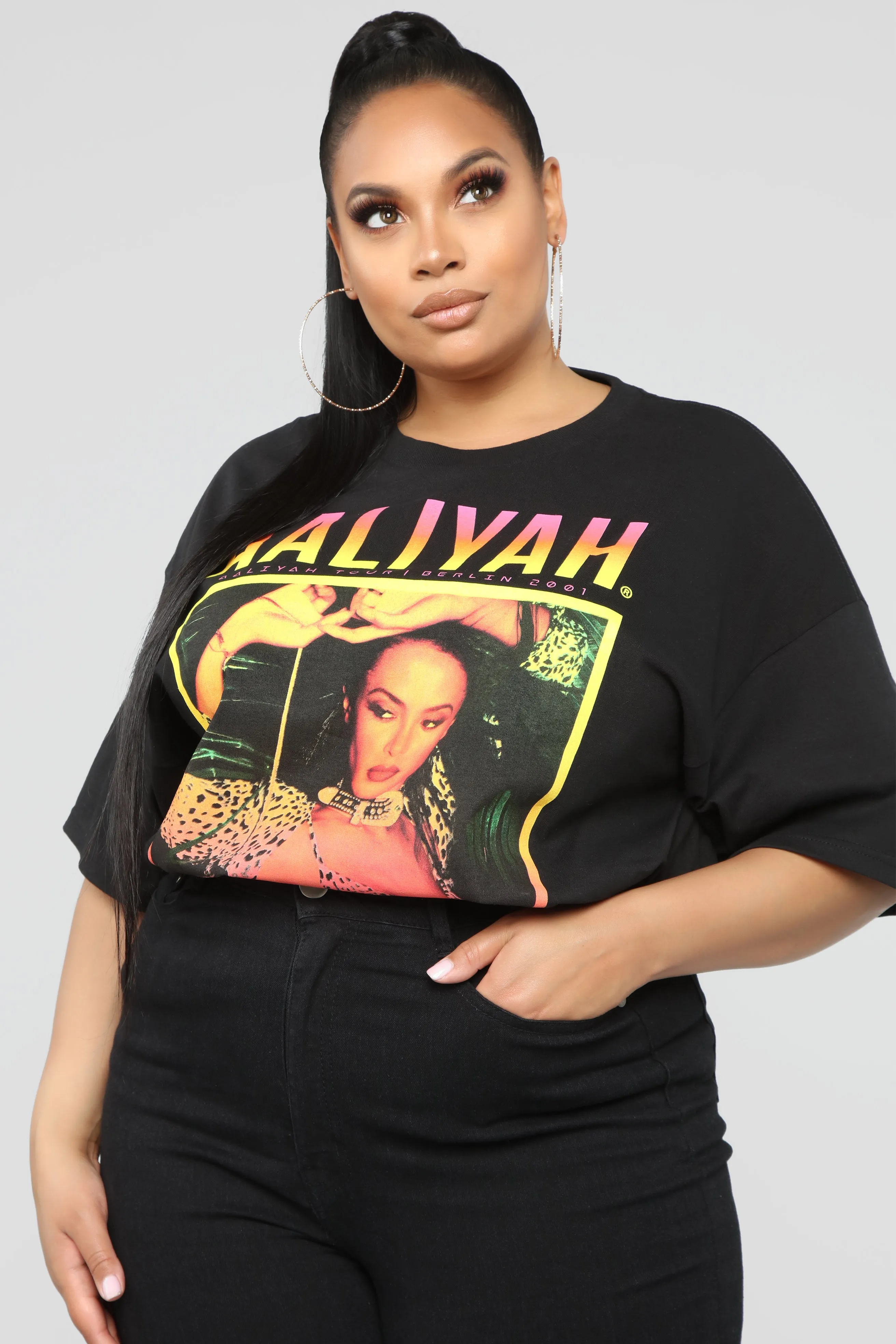 Aaliyah Short Sleeve Tunic Top - Black