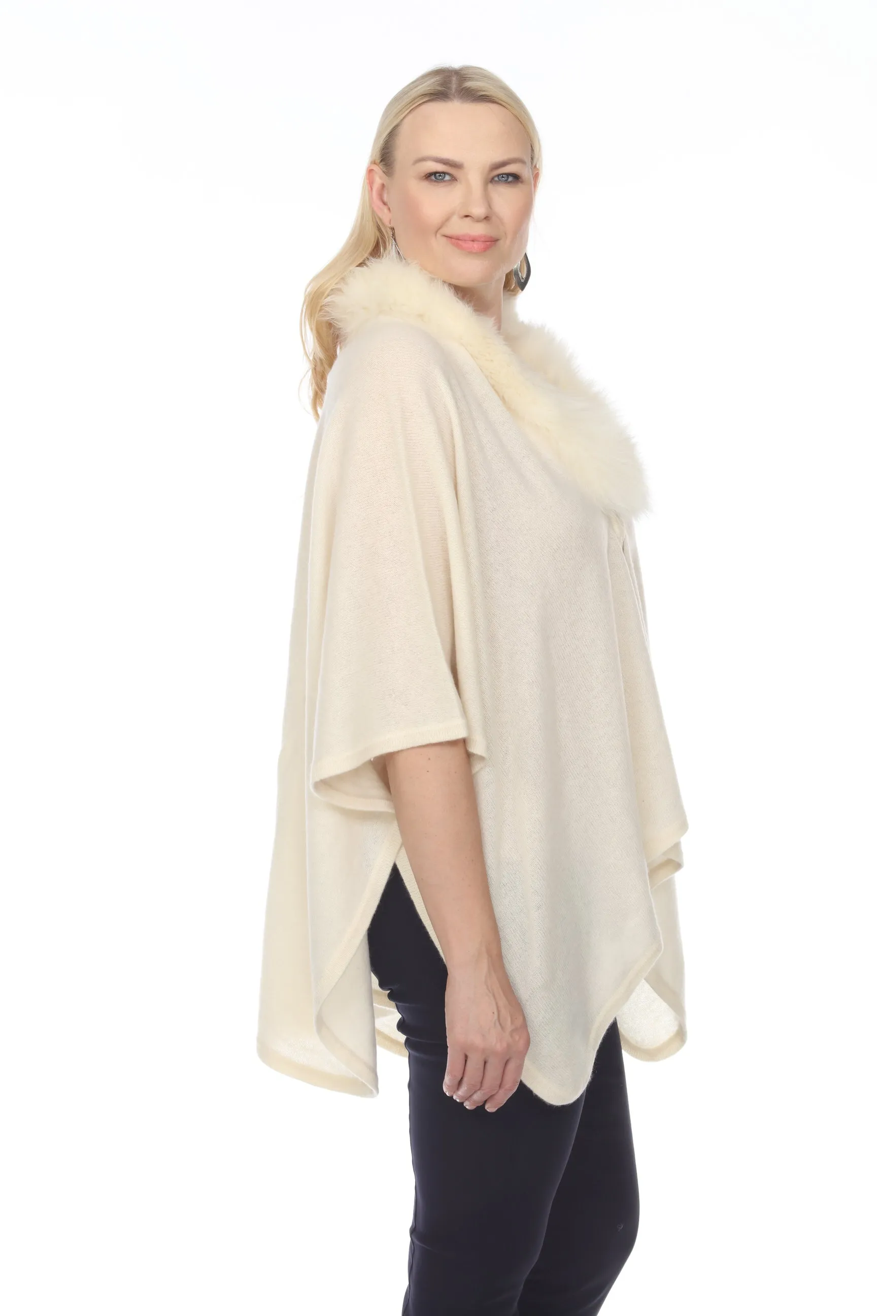 Alashan Luxe 100% Cashmere Gala Fox Trim Ruana LX3003