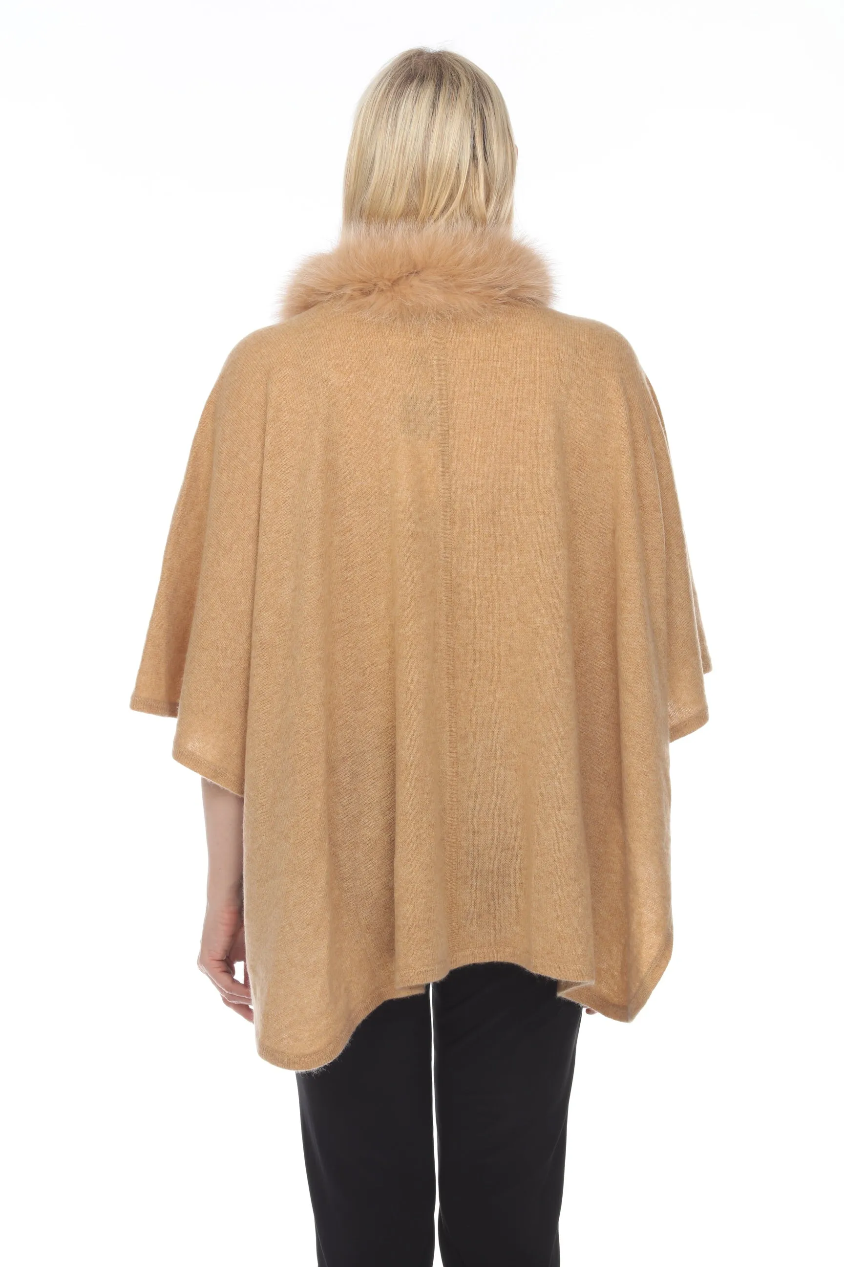 Alashan Luxe 100% Cashmere Gala Fox Trim Ruana LX3003