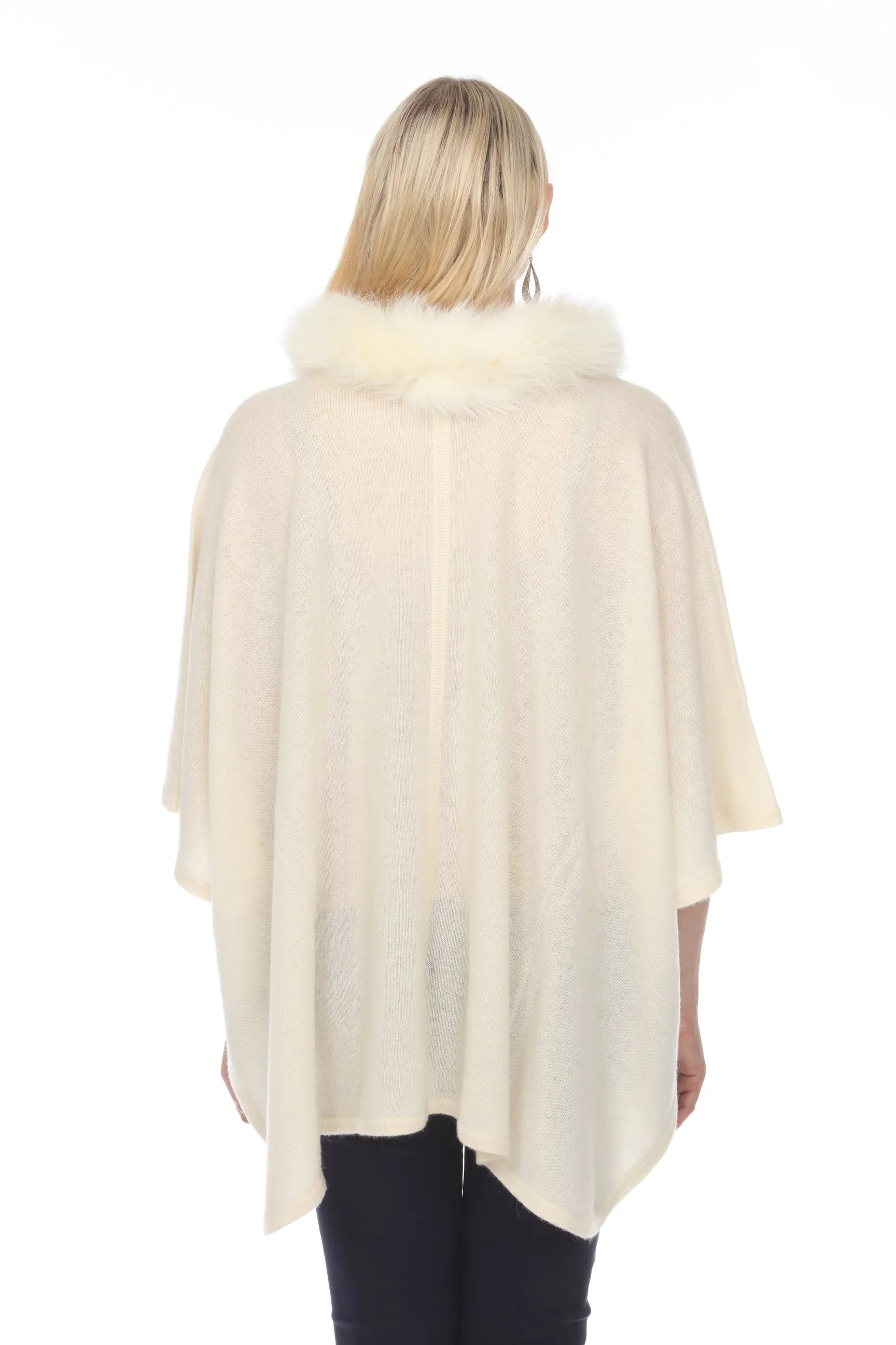 Alashan Luxe 100% Cashmere Gala Fox Trim Ruana LX3003