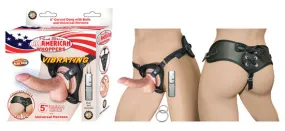 ALL AMERICAN WHOPPERS 5 VIBRATING CURVED DONG W/BALLS FLESH & UNIVERSAL HARNESS'