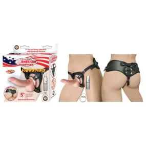 All American Whoppers 5 Vibrating Curved Dong W/balls Flesh & Universal Harness"