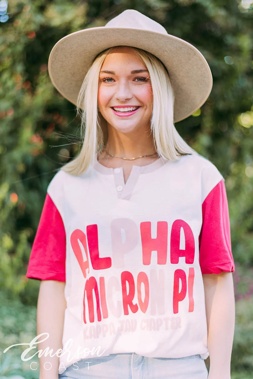 Alpha Omicron Pi Red Colorblock Henley