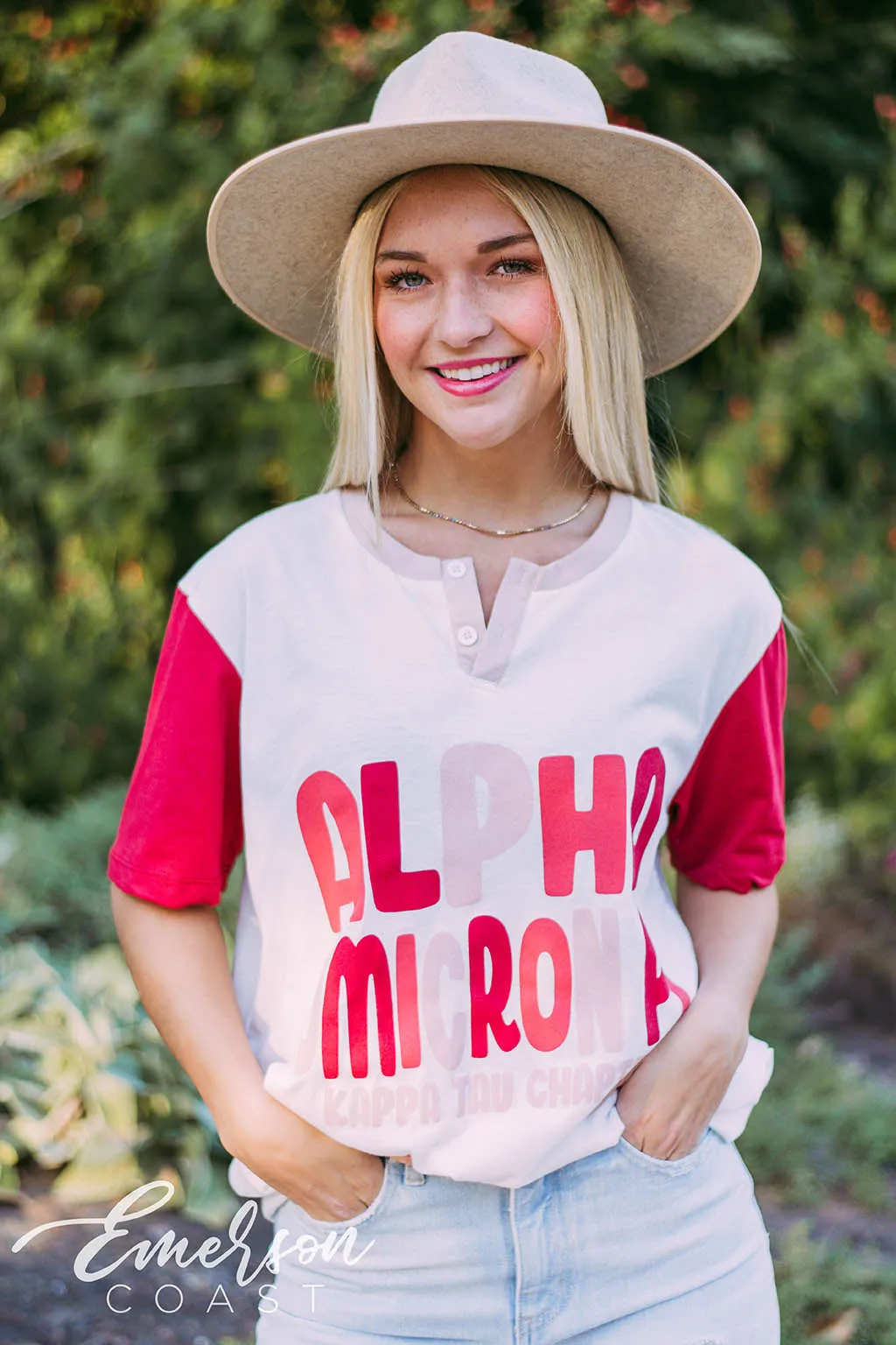 Alpha Omicron Pi Red Colorblock Henley