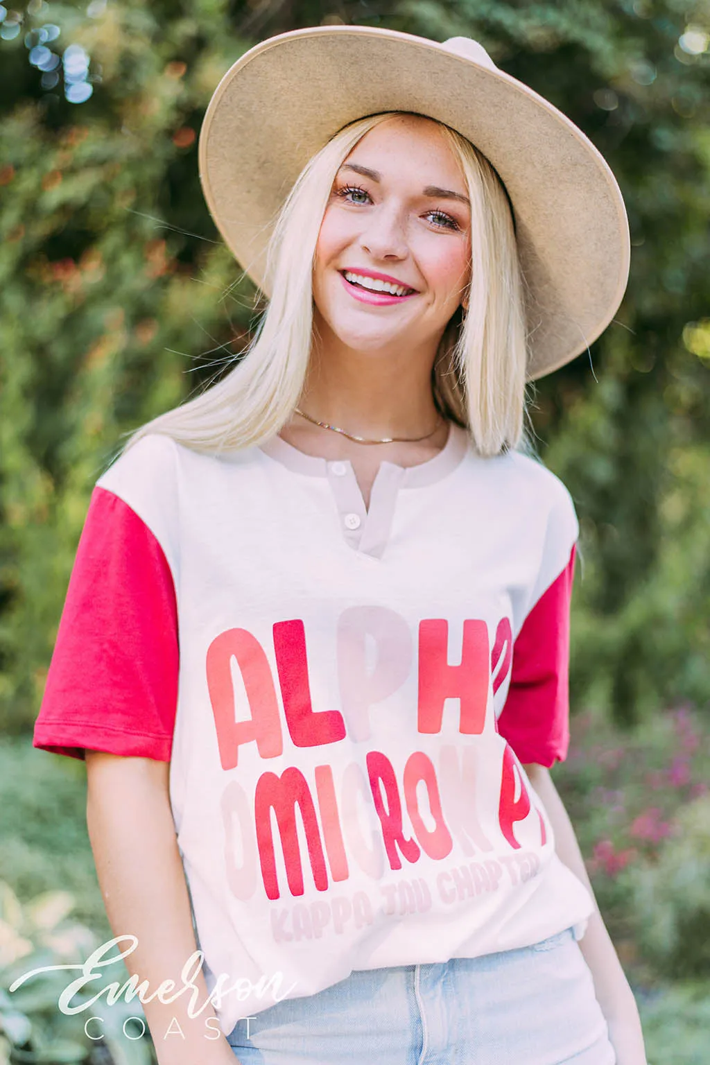 Alpha Omicron Pi Red Colorblock Henley