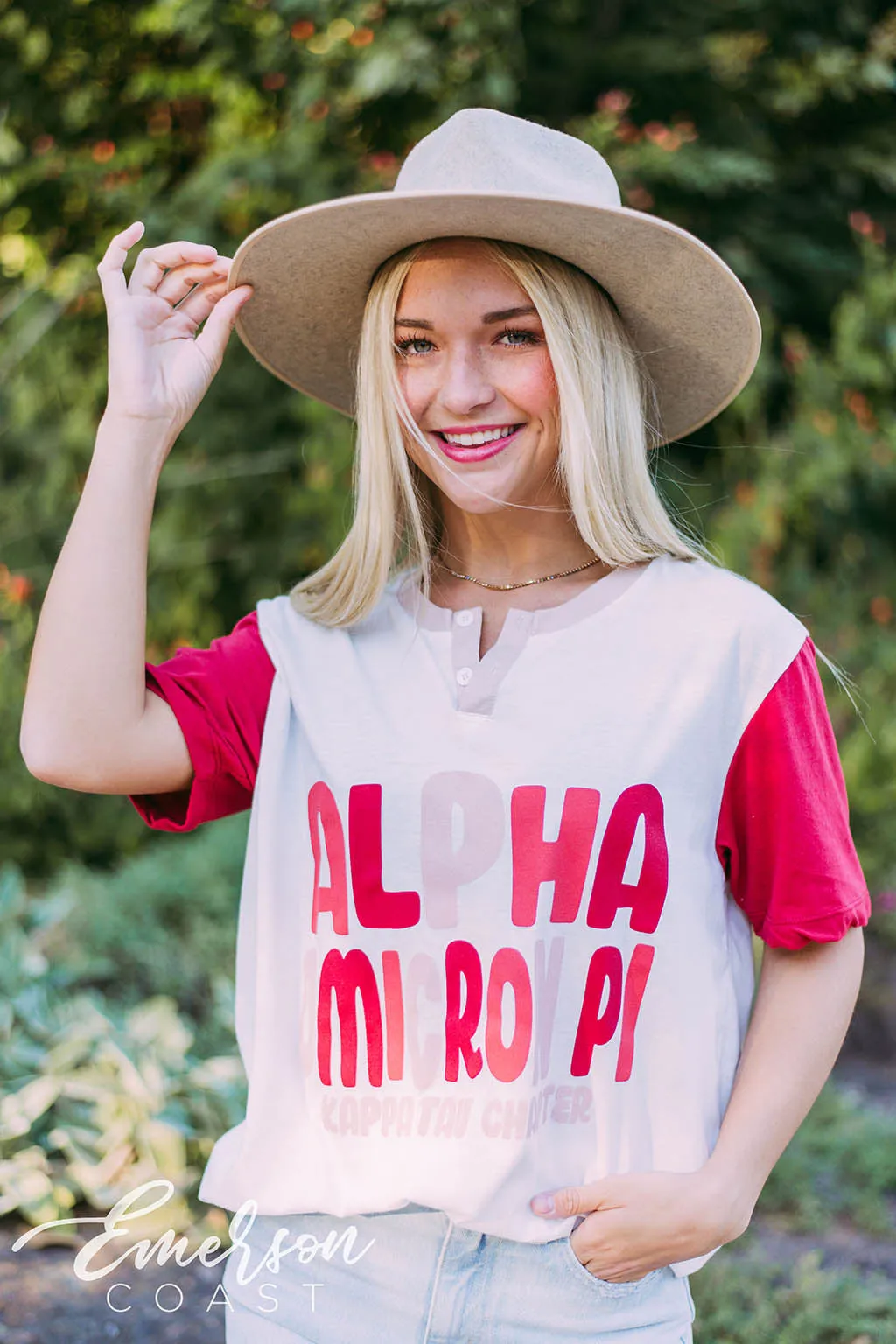 Alpha Omicron Pi Red Colorblock Henley