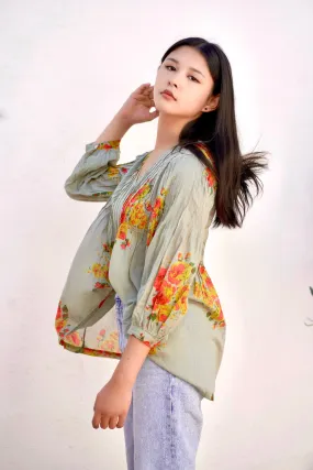 Alya Floral Top Olive