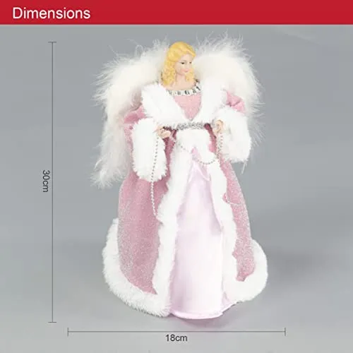 Angel Tree Topper 12 inch Tall Pink and White Dress Indoor Christmas Decoration