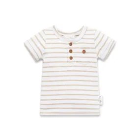 Aster and Oak Stripe Rib Henley Top - Oatmeal