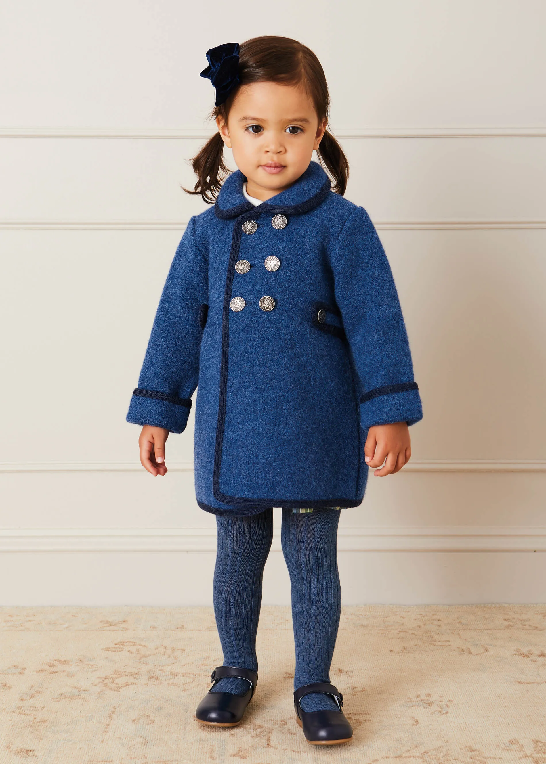 Austrian Double Breasted Navy Trim Coat in Blue (12mths-10yrs)