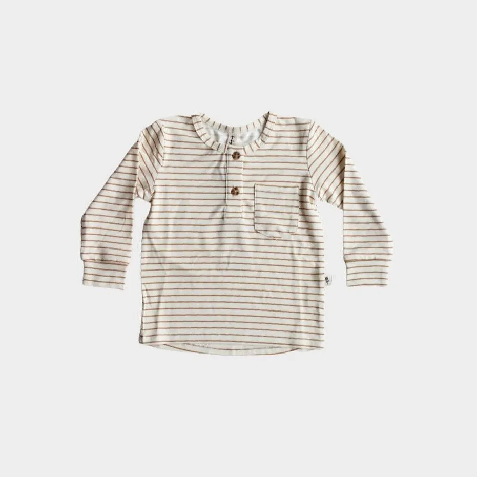 Babysprouts L/S Henley in Butterscotch Stripe