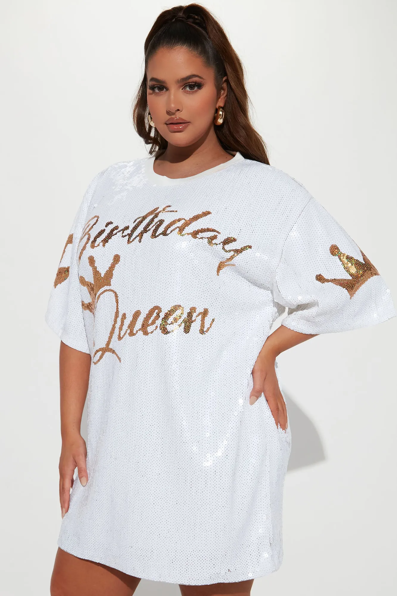 Birthday Queen Sequin Tunic - White