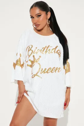 Birthday Queen Sequin Tunic - White