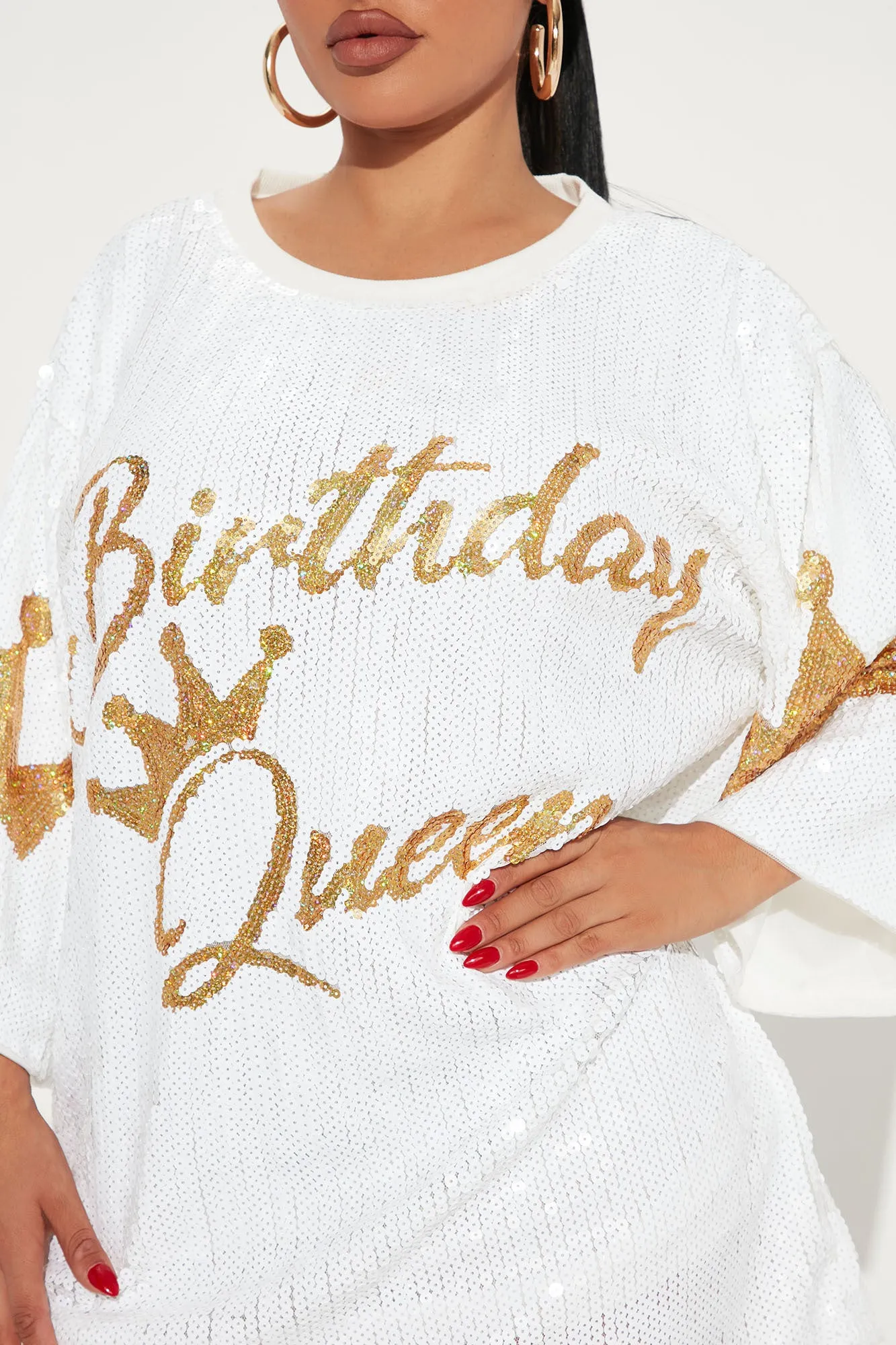 Birthday Queen Sequin Tunic - White