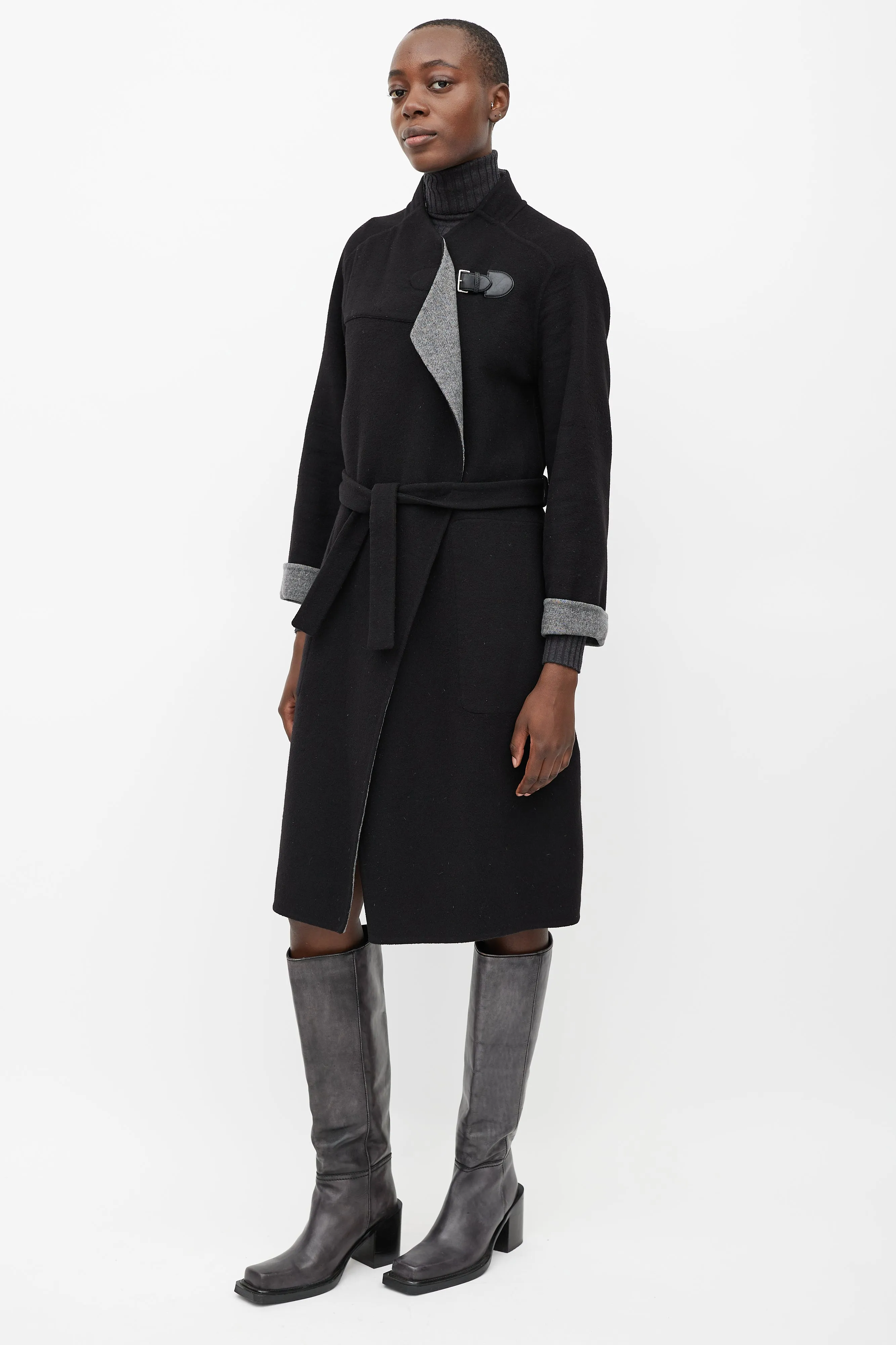 Black Belted Cashmere Buckle Coat