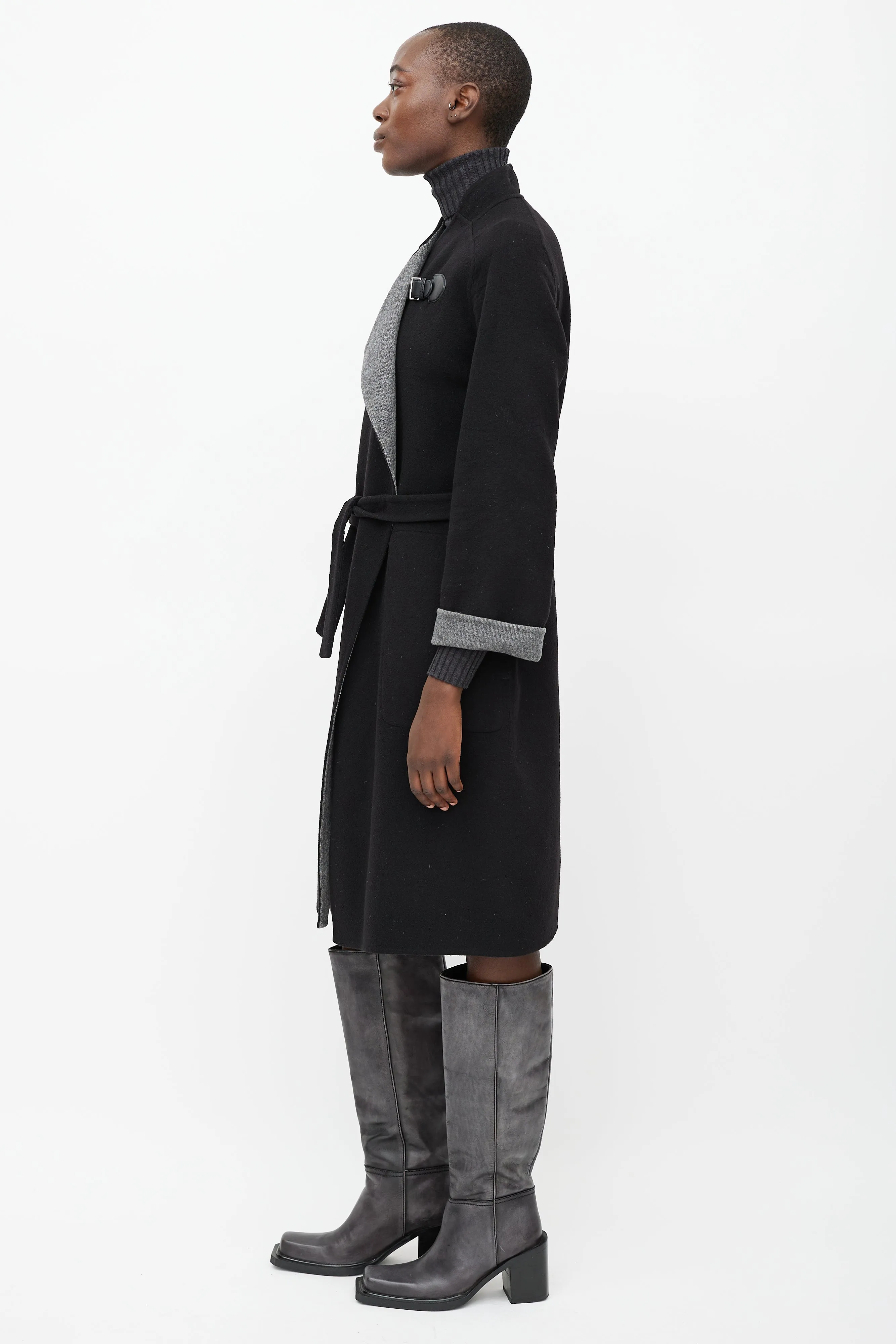 Black Belted Cashmere Buckle Coat