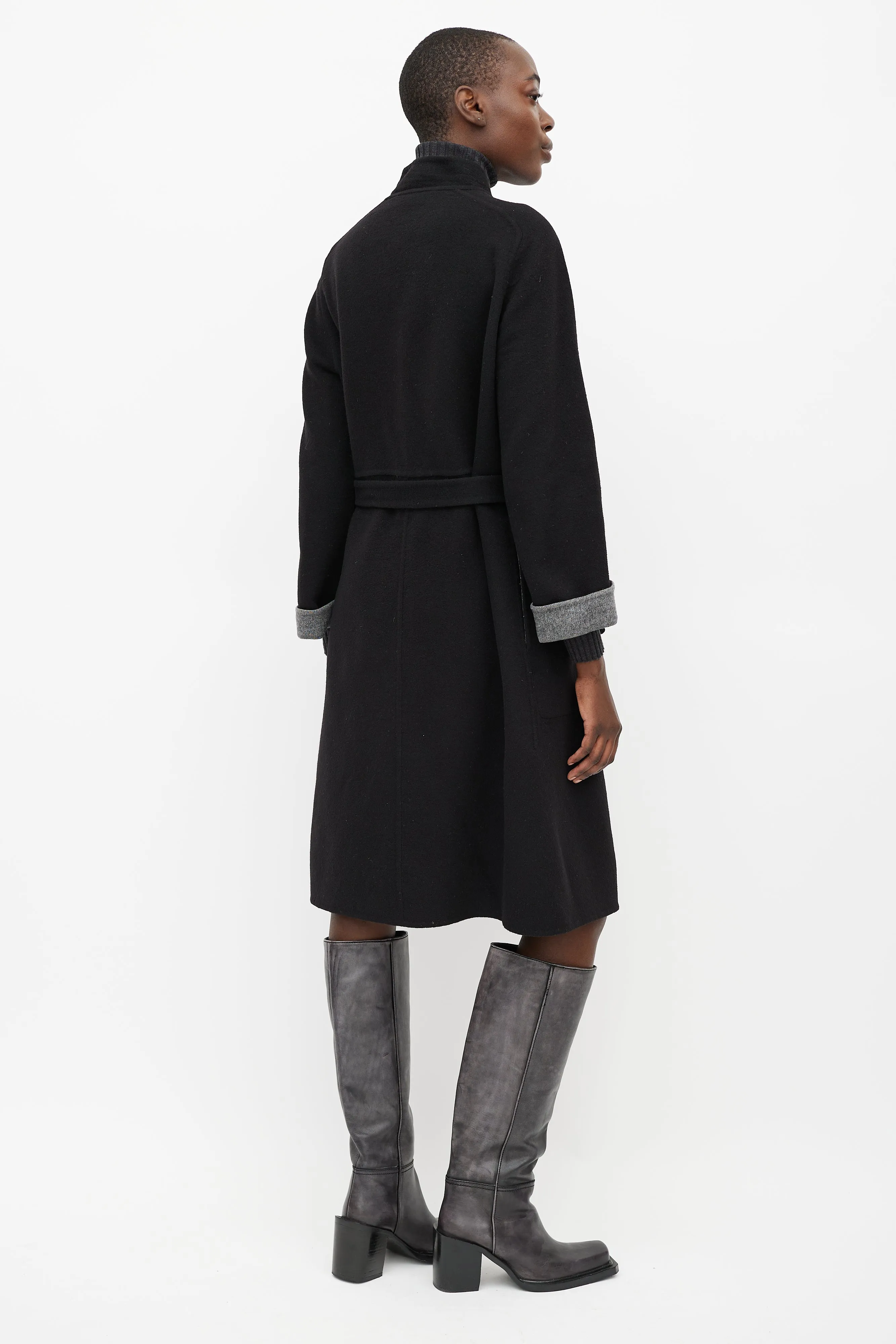 Black Belted Cashmere Buckle Coat