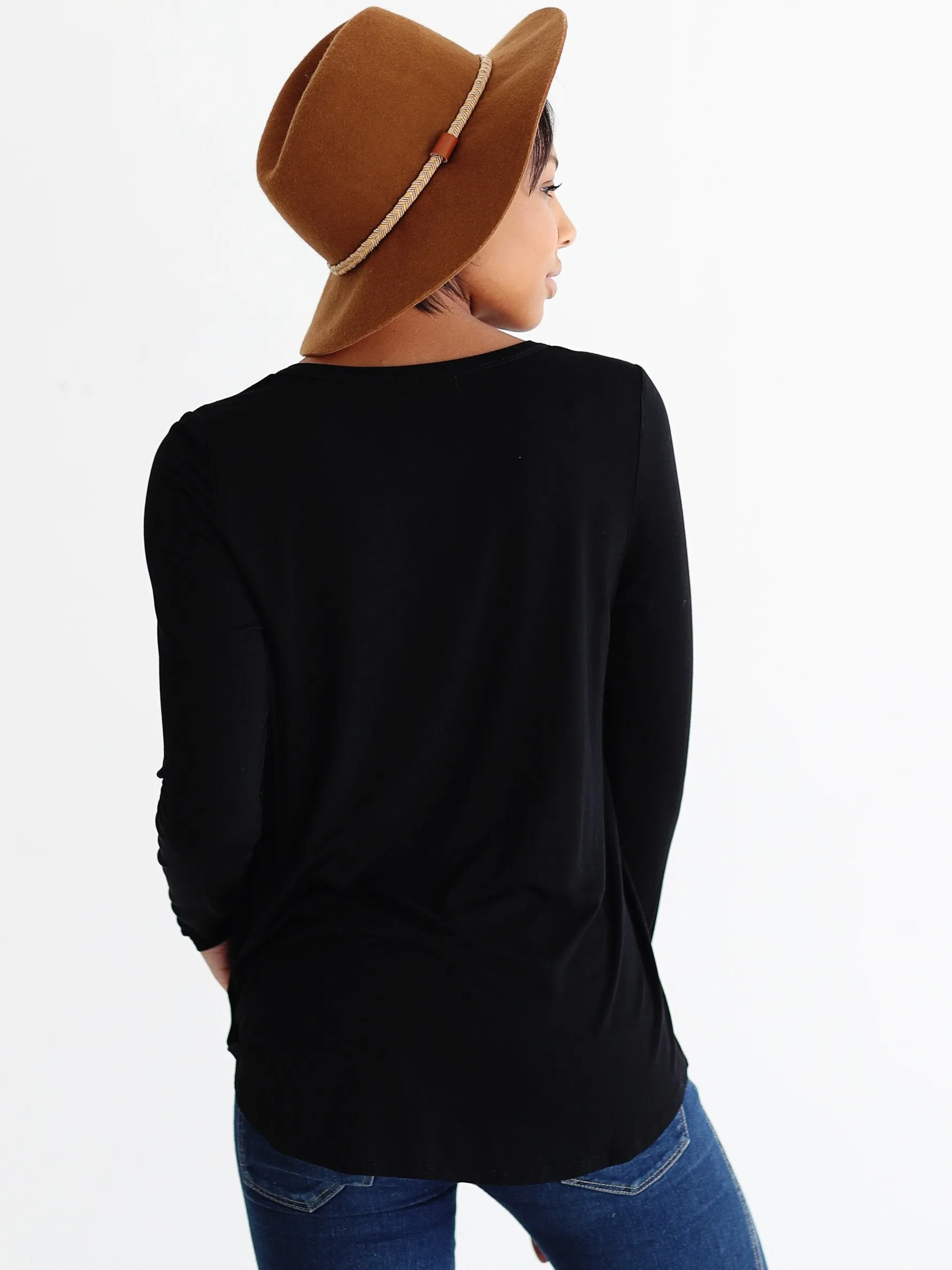 Black DLMN Long Sleeve Henley Top