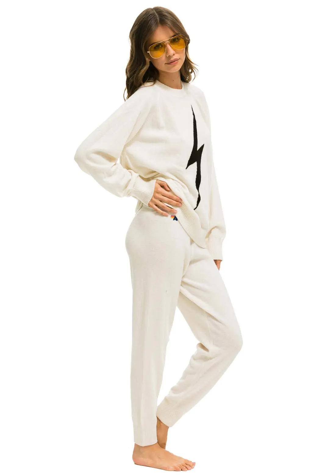 BOLT CASHMERE LIGHT SWEATER PANT - VINTAGE WHITE // BLACK BOLT