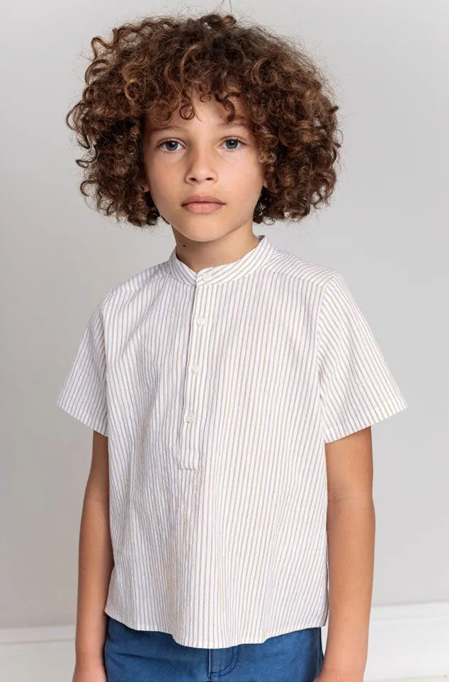 Bonpoint Boys Stripped Cotton Shirt Pale Yellow