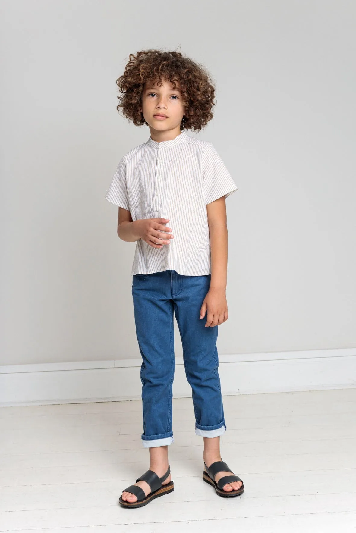 Bonpoint Boys Stripped Cotton Shirt Pale Yellow