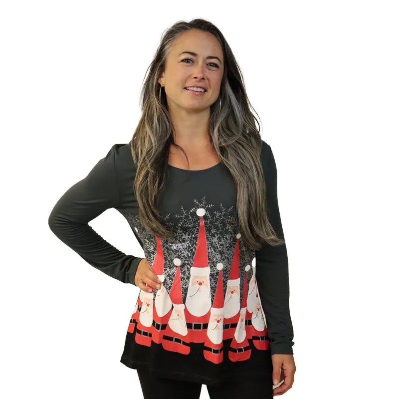 Bowling Pin Santa Women's Holiday Swing Top, by Mac & Belle