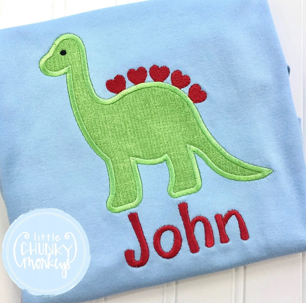 Boy Shirt - Boy Valentine Shirt - Valentine Dinosaur with Hearts on Light Blue Shirt