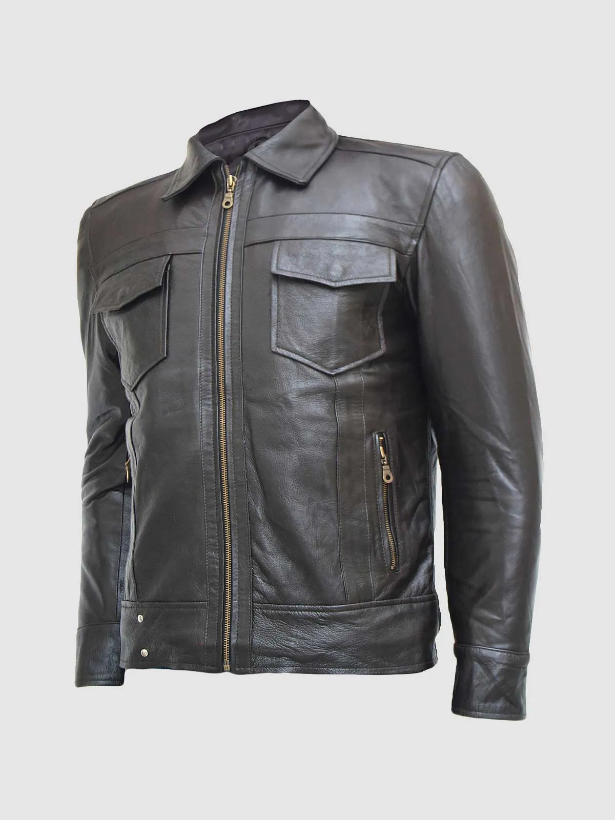 Brown Leather Biker Jacket