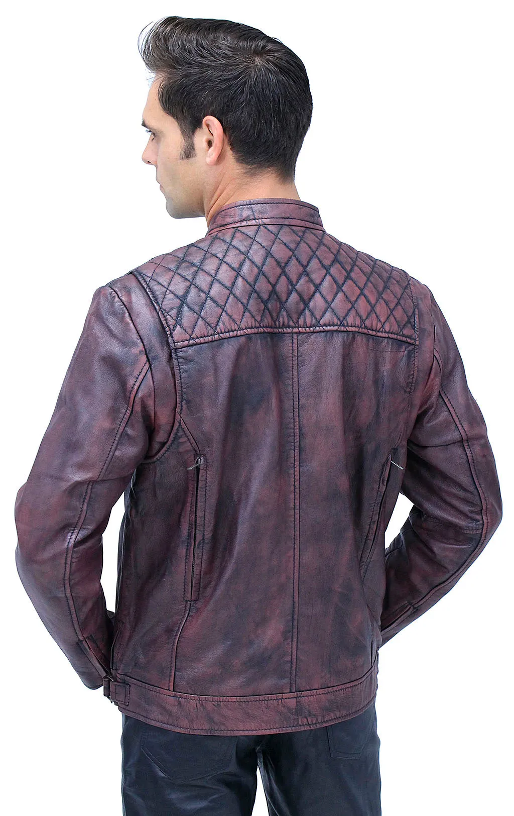 Burgundy Distressed Leather Vented Scooter Jacket CC Pockets #MA2021VQGR