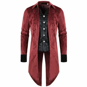 Burgundy Velvet Long Sleeve Button Tuxedo Coat for Cosplay