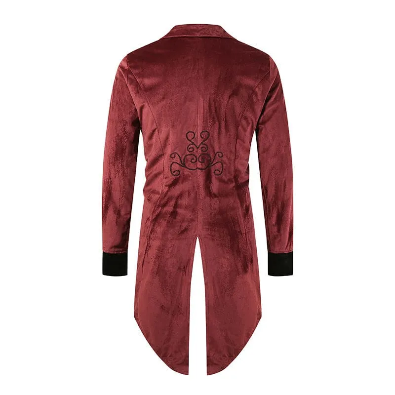 Burgundy Velvet Long Sleeve Button Tuxedo Coat for Cosplay