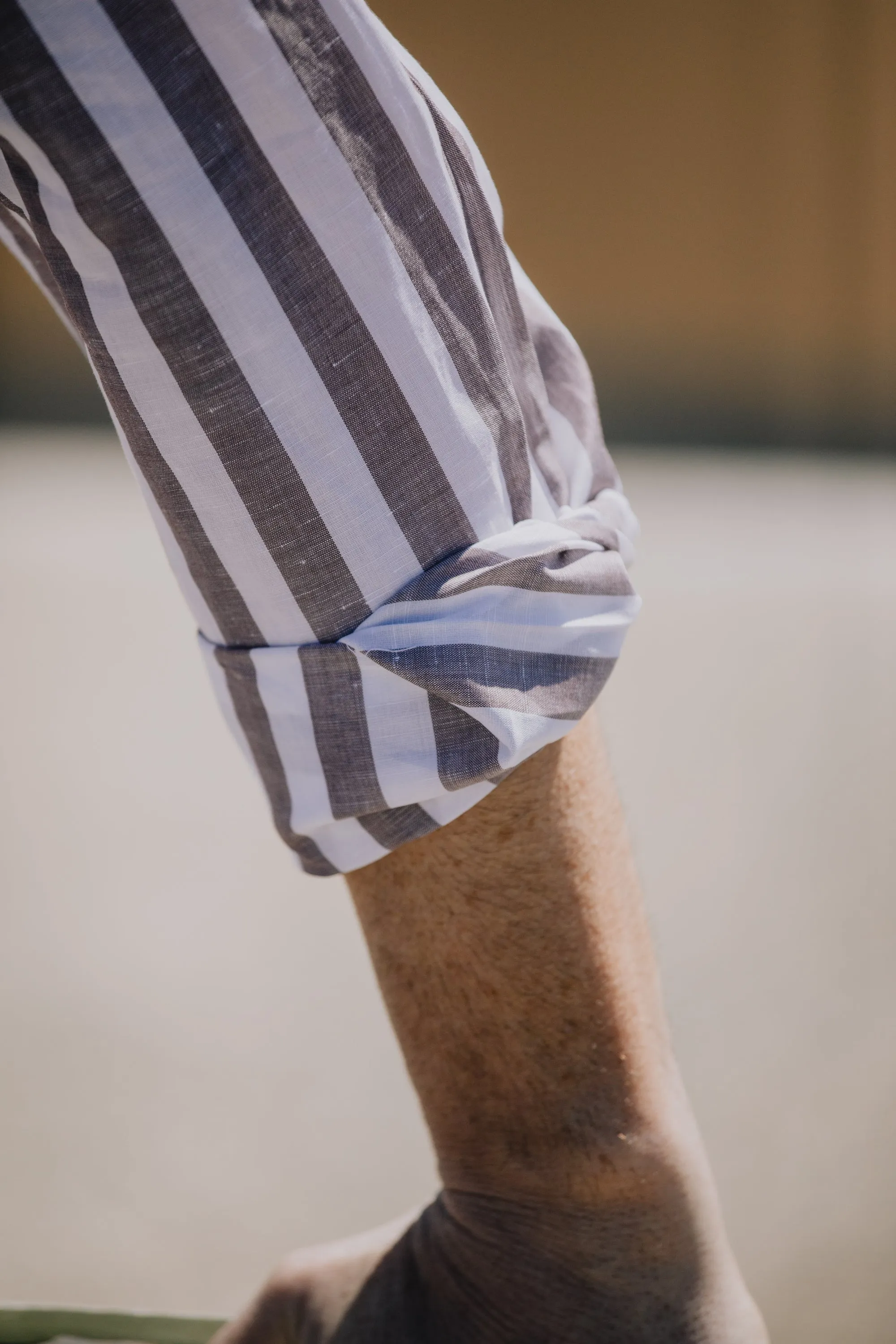 Button Down Shirt in Wide Brown Stripe