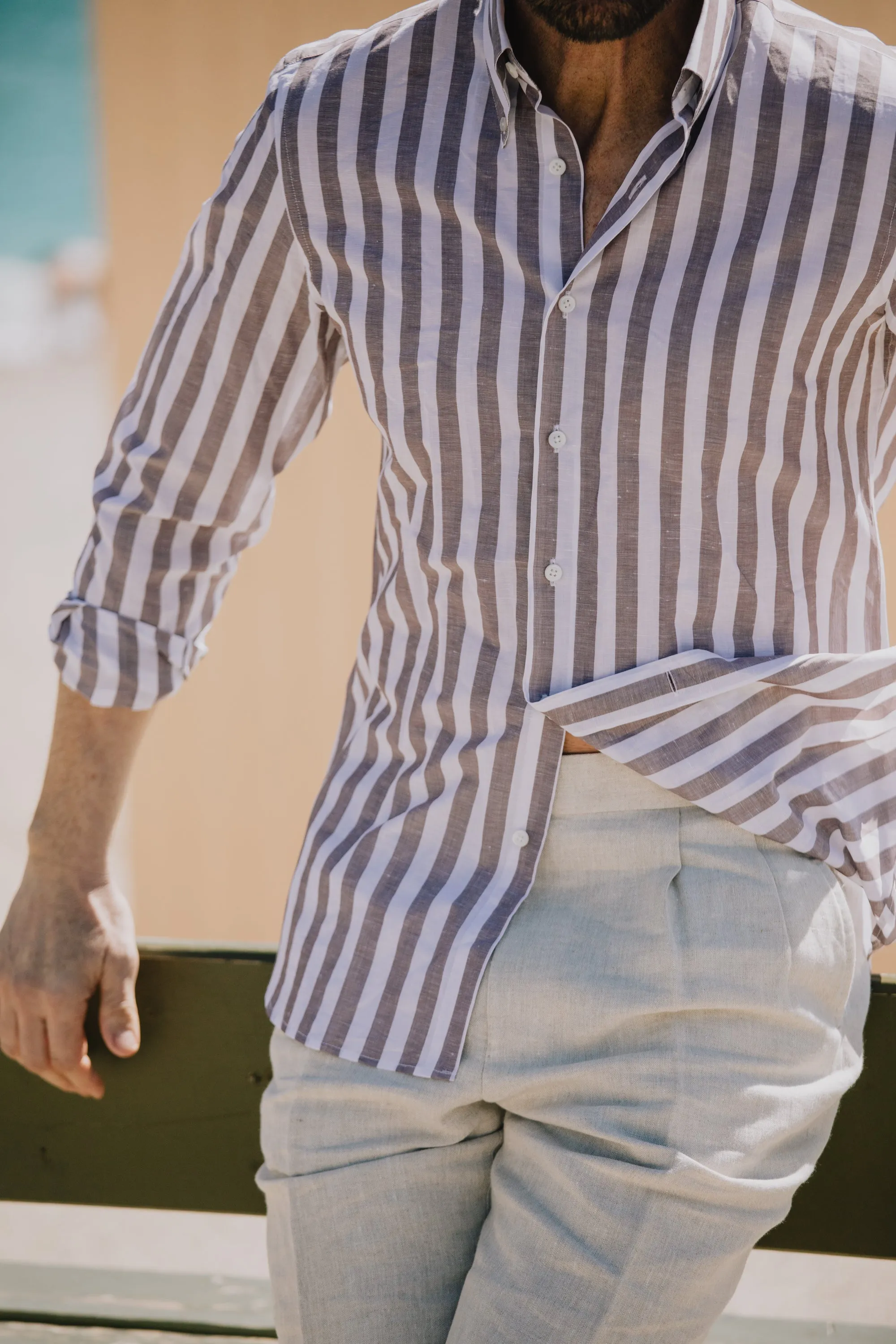 Button Down Shirt in Wide Brown Stripe