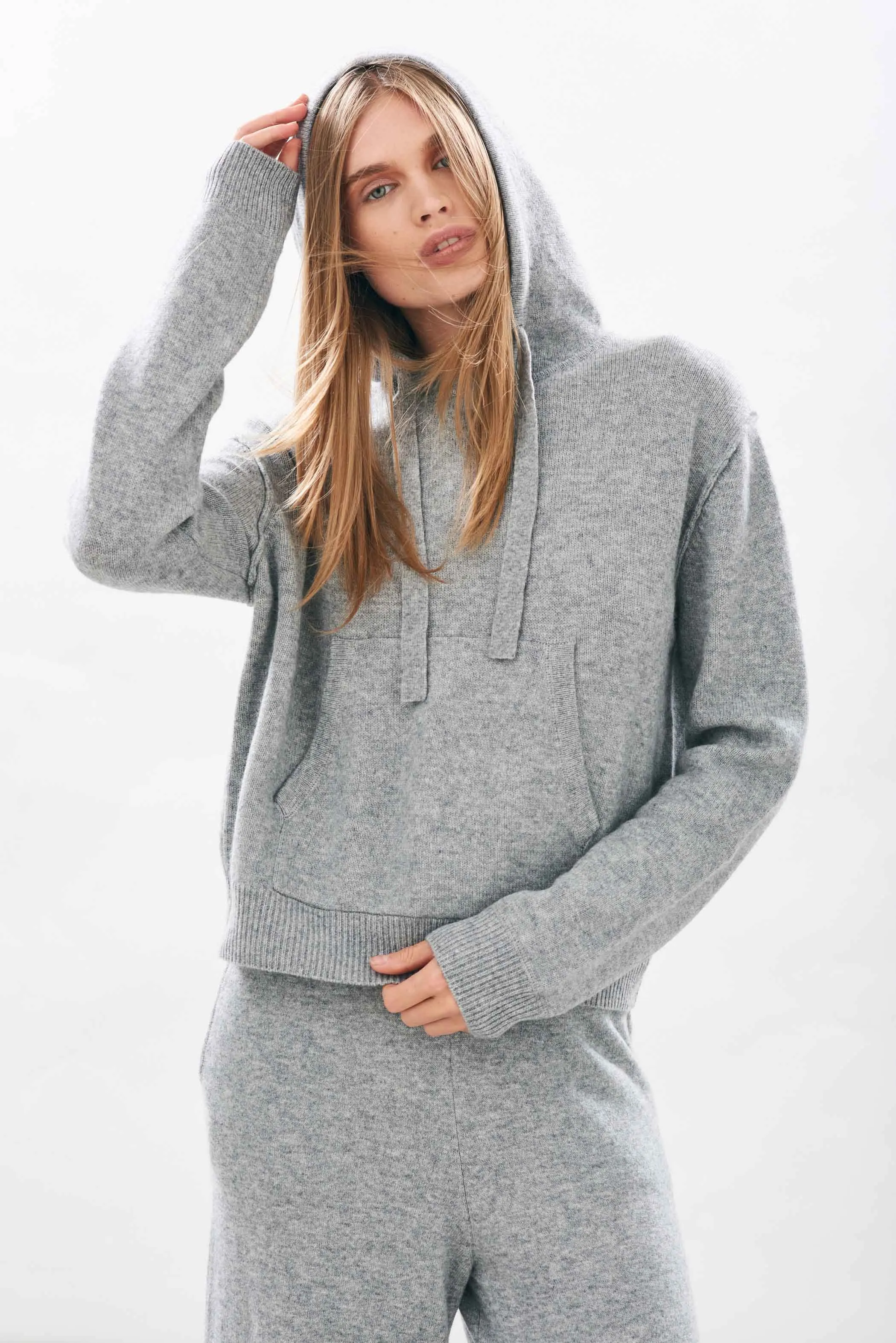 Cashmere Wool Hoodie in Mid Grey