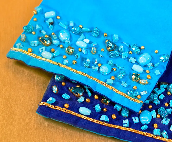 Celeste Reversible Belt in Brilliant Blue Embellished in Gold and Semiprecious Stones