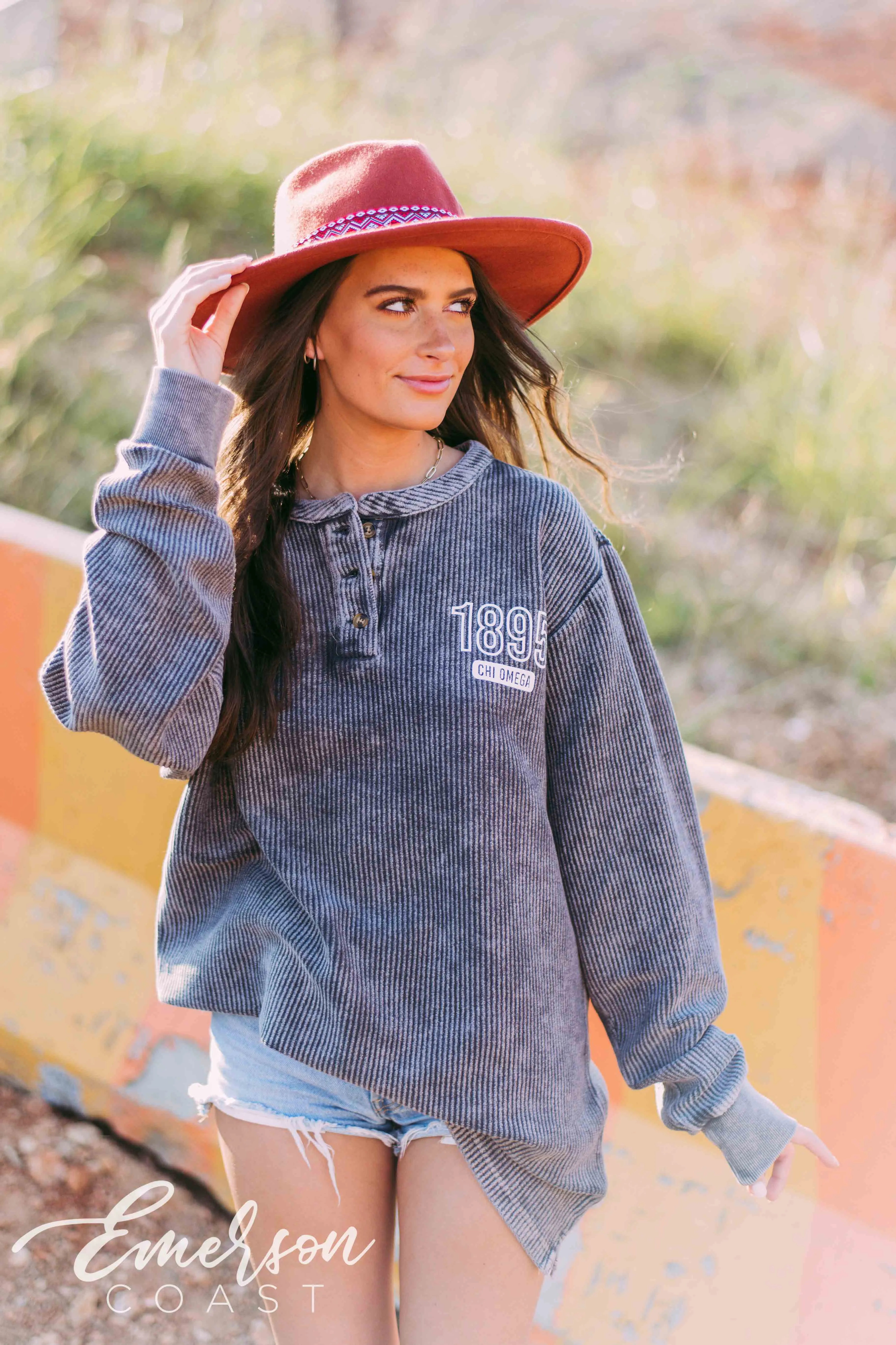 Chi O Charcoal Corduroy Henley