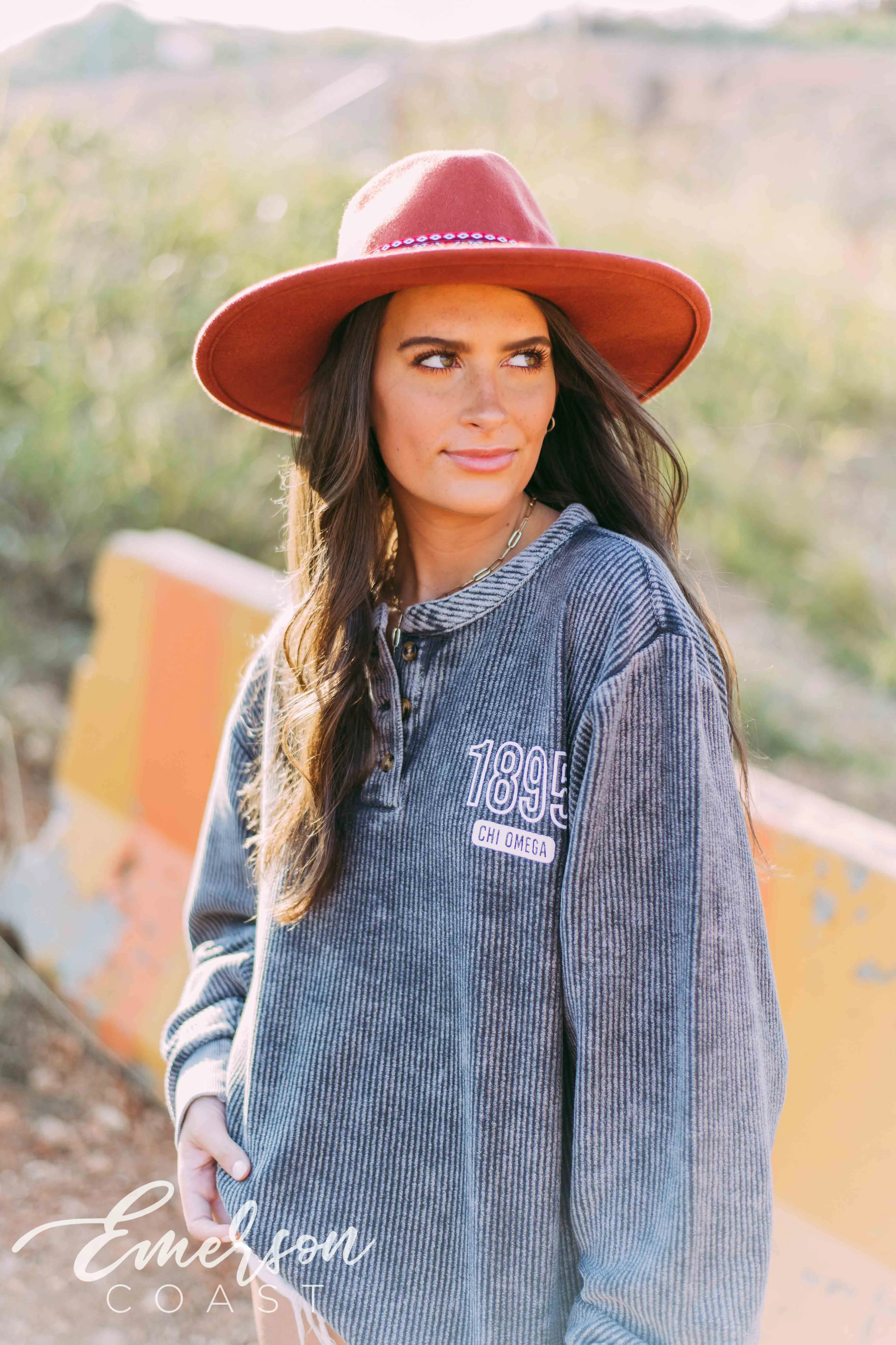 Chi O Charcoal Corduroy Henley