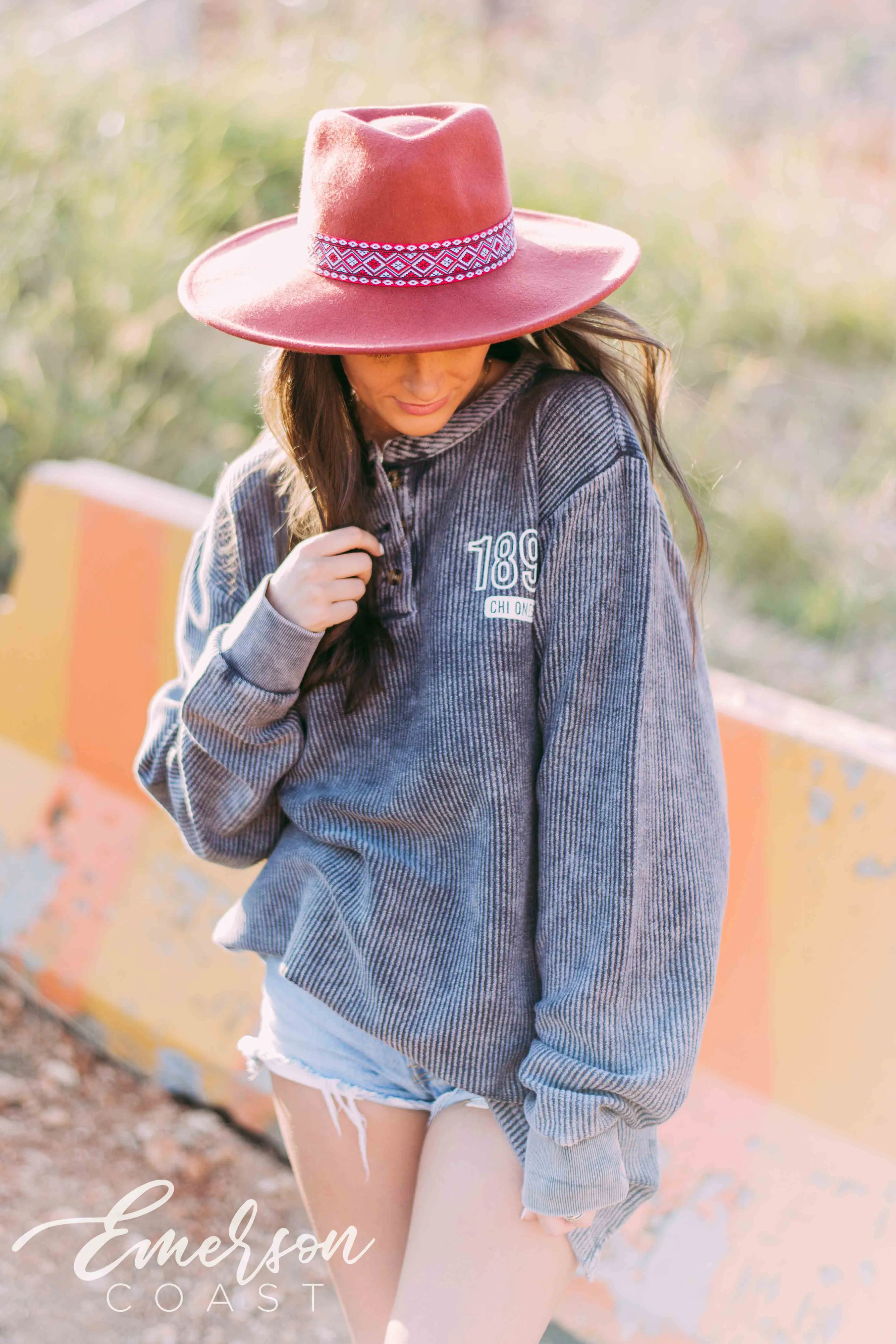 Chi O Charcoal Corduroy Henley