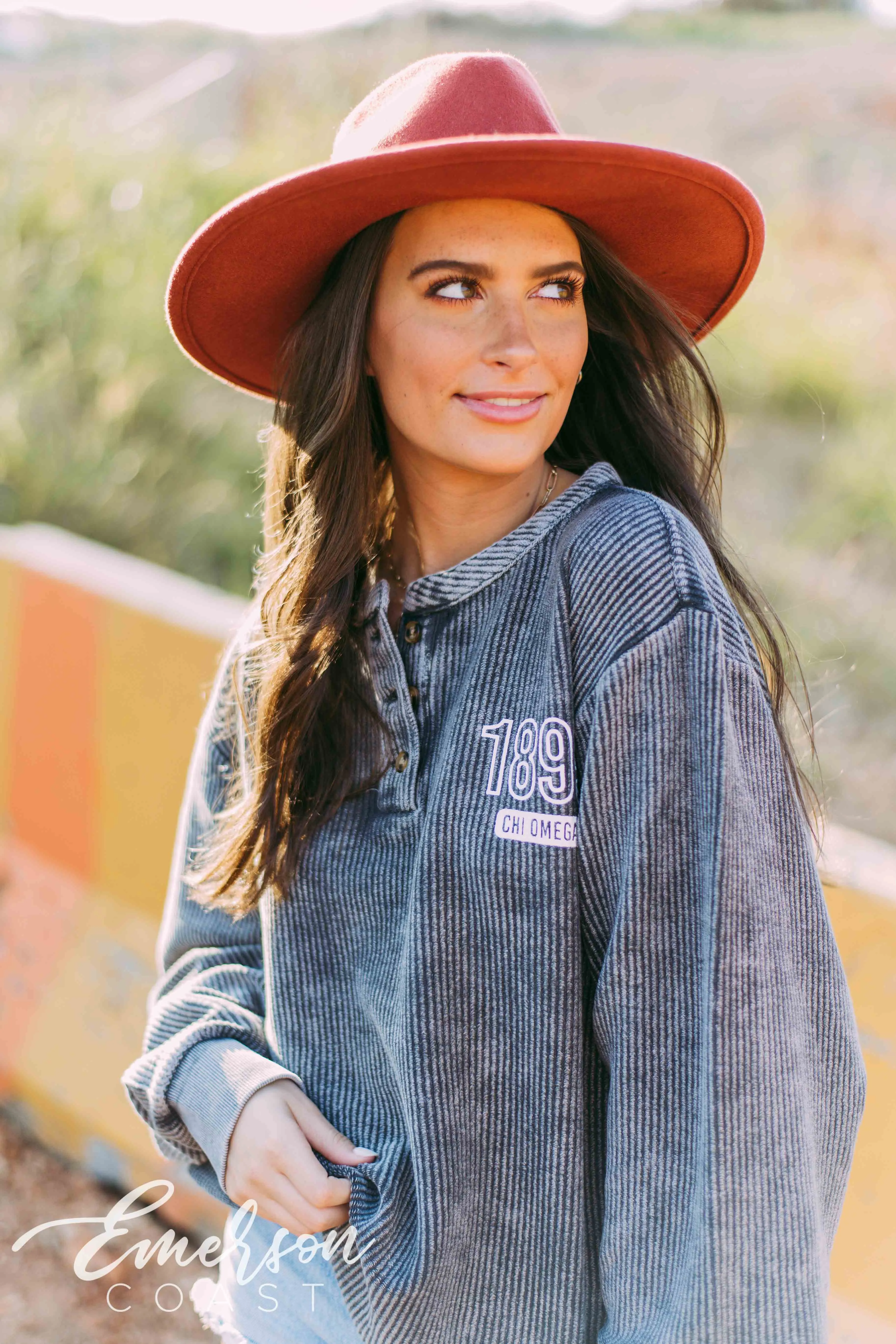 Chi O Charcoal Corduroy Henley