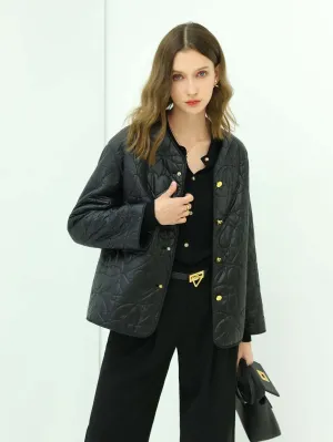 Chic Floral Quilted Black Lightweight Jacket