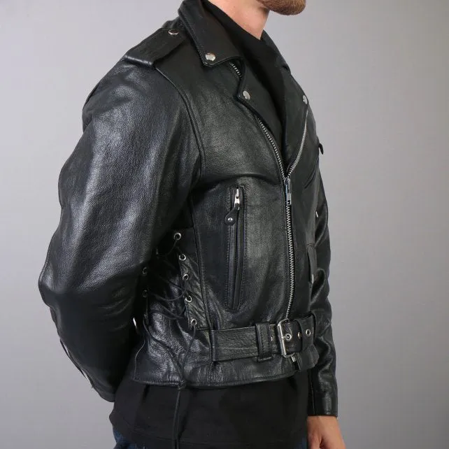 Classic Motorcycle Leather Jacket w/ Zip Out Lining, JKM1002-HL