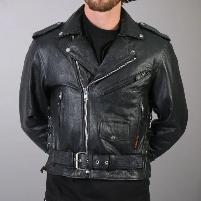 Classic Motorcycle Leather Jacket w/ Zip Out Lining, JKM1002-HL