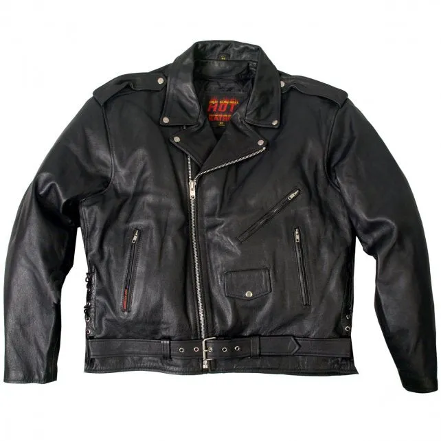 Classic Motorcycle Leather Jacket w/ Zip Out Lining, JKM1002-HL