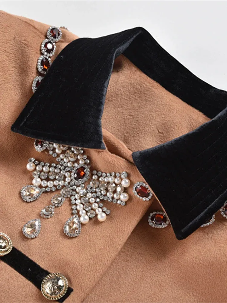 Contrast Turn-down Collar Embellished Coat