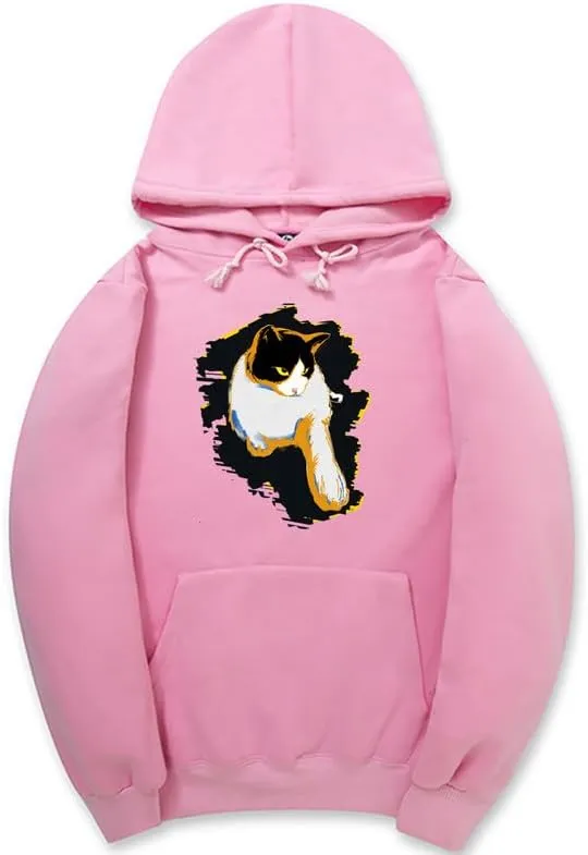 CORIRESHA Women's Teen Cute Cat Hoodie Long Sleeve Drawstring Casual Cotton Sweatshirt