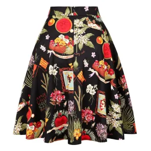 Cotton Black Midi Tunic Skirt 2020 New Arrivals Summer Floral Print Sexy Elegant 50s 60s Retro Vintage Women Skirts Plus Size