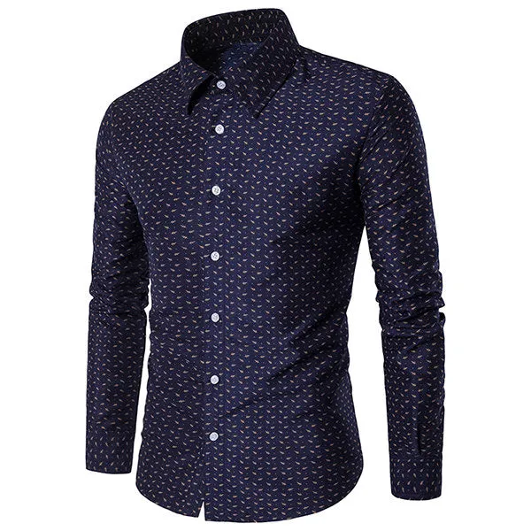 Cotton Printing Long Sleeve Plus Size Shirt for Men Bussiness Casual Solid Color